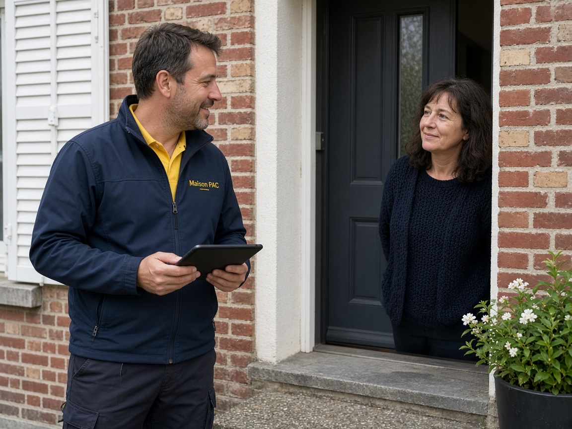 Technicien à la porte, au créneau prévu.